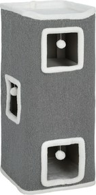 PawHut 4-poziomowa wieża dla kotów, drapak z 3 jaskiniami, płyta wiórowa, piłeczki do zabawy, szary