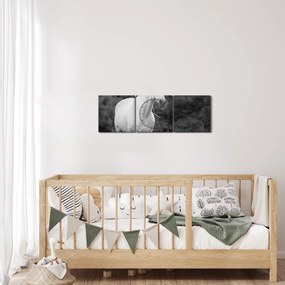 Obraz białego konia na łące, czarno - biały (z zegarem) (90x30 cm)