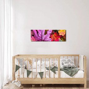 Obraz - jesienne liście (z zegarem) (90x30 cm)