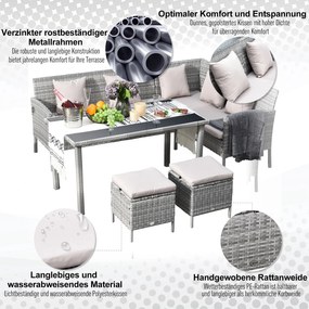 Outsunny Zestaw Mebli Ogrodowych 5-częściowy Rattan Wypoczynkowy Metal Szary | Aosom PL