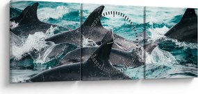 Obraz - Delfiny w oceanie (z zegarem) (90x30 cm)