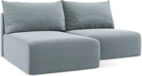 Niebieski aksamitny rozkładany/ze schowkiem narożnik (lewostronny/z szezlongiem) Kalena – Makamii