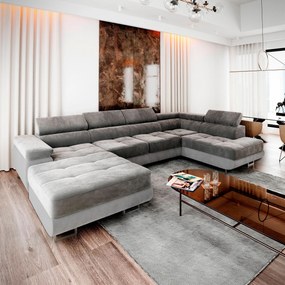 Masseno Narożnik CASONE z funkcją spania i pojemnikiem na pościel, Rozkładana sofa - Szary, MONOLITH 85 + MONOLITH 84