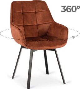 Krzesło Tapicerowane Obrotowe do Salonu LUNA Rude Welurowe Nowoczesne Loft