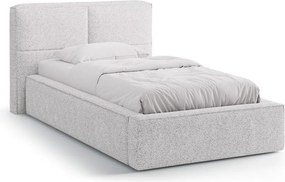 Jasnoszare tapicerowane łóżko jednoosobowe ze schowkiem i stelażem 90x200 cm Darren – Micadoni