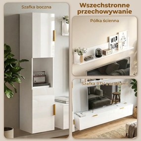 HOMCOM Wiszące RTV z uchylnymi drzwiczkami Centrum rozrywki półka ścienna szafka 180 cm biały wysoki połysk | Aosom PL