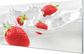 Szkło do Kuchni na Ścianę Truskawki w Białym Mleku
