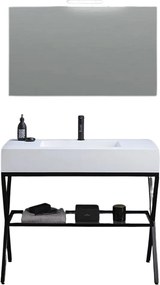 Biała, nowoczesna szafka łazienkowa stojąca "Petra" z lustrem, umywalką i szklaną półką 100 cm