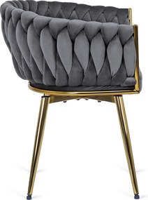 Zestaw Stół Okrągły SALLO 100 cm i 4 Krzesła Tapicerowane RUBI Szare Glamour