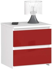Nowoczesna szafka nocna z szufladami biały + czerwony połysk - Atika 4X
