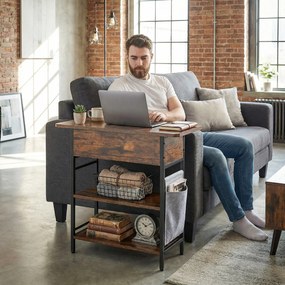 HOMCOM Stolik kawowy z gniazdkami, 2 poziomy, porty USB, schowek 60 x 29,8 x 58,5 cm Rustykalny Brąz