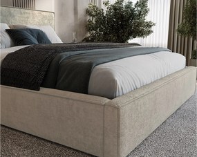 BESILIO Tapicerowane łóżko do sypialni 160x200 Zanzi - stelaż metalowy, pojemnik, ozdobna lamówka, tkanina szenil- Beżowy