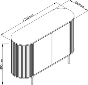 Owalna komoda do salonu ryflowana Fabia 120 cm, dąb/trawertyn