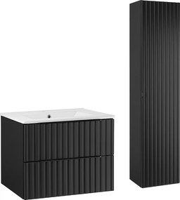 Zestaw Łazienkowy 60cm Ryflowane Fronty Czarny Amy Słupek