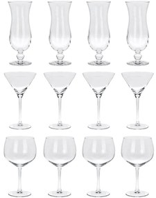 Kieliszki do drinków, 3 rodzaje szklanek do drinków: Gin, Tonic, Hurricane, 12 sztuk