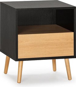 Stolik nocny z 1 szufladą Apolo Kolor Czarny/Drewno