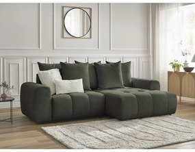 Rozkładany/ze schowkiem narożnik z tkaniny szenilowej (prawostronny/z szezlongiem) w kolorze khaki Roxelane – Bobochic Paris