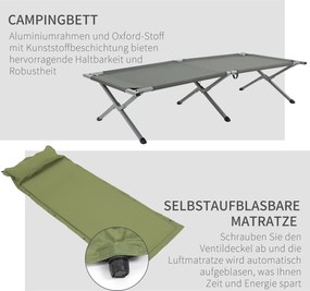 Outsunny łóżko kempingowe 1 osoba z materacem dmuchanym, kopułowy, szary 200x86x147 cm | Aosom PL