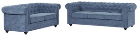 Kanapa 3-osobowa i 2-osobowa z niebieskiej tkaniny CHESTERFIELD