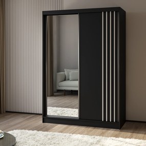 Szafa Przesuwna NELVIA 150 cm z Lustrem Szafa Dwudrzwiowa Czarna