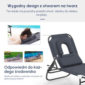 Outsunny Leżak do Opalania z Okienkiem do Czytania Otwór na Twarz Funkcjonalny Szary | Aosom PL