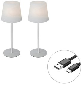 Zewnetrzna Zestaw 2 akumulatorowych lamp stołowych białych 40 cm IP54 - Jude Nowoczesny Oswietlenie zewnetrzne
