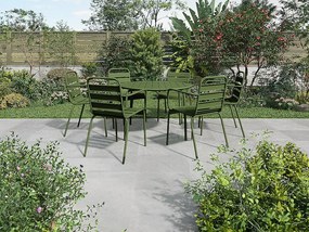 Metalowy zestaw ogrodowy - okrągły stół śr.130 cm i 6 składanych foteli - Khaki - MIRMANDE od MYLIA