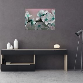 Obraz na szkle - kwiat - turkusowy (70x50 cm)