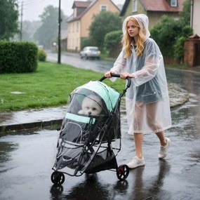 PawHut Wózek dla zwierząt domowych, składany, z osłoną przeciwdeszczową, 2 uchwyty na napoje, Niebieski + Zielony