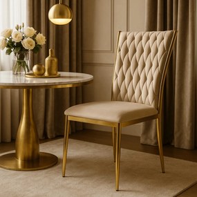 Krzesło Tapicerowane Plecione do Salonu DAN Kremowe Welurowe Nowoczesne Glamour