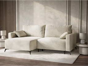 Kremowy rozkładany/ze schowkiem narożnik z tkaniny szenilowej (lewostronny/z szezlongiem) Leon – Maison de Rêve