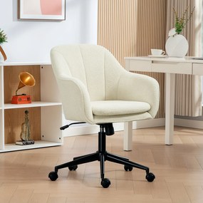 HOMCOM Fotel biurowy z tkaniną w optyce aksamitu, Fotel do toaletki z wypukłym oparciem, do sypialni, salonu, Beżowy