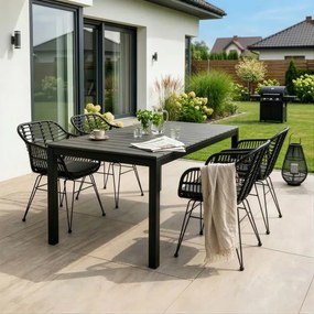 Stół Ogrodowy Prostokątny ARGOS 140-180 cm Rozkładany Ciemnoszary Dąb/Czarny