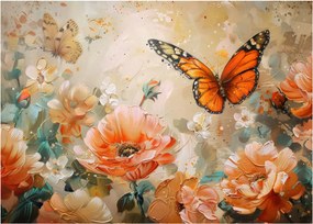 Obraz na szkle - Motyl i kwiaty, obraz olejny (70x50 cm)