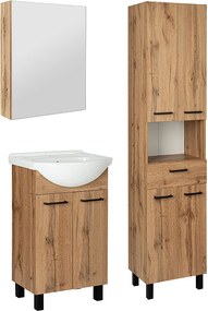 Zestaw Łazienkowy Szafka z Umywalką 50cm Słupek 50cm Szafka z Lustrem Dąb Wotan Lupo Wotan