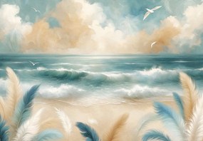 Fototapeta - Malowana plaża w delikatnych kolorach (196x136 cm)