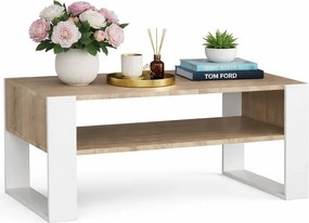 Minimalistyczna Ława Z Półką Dąb Sonoma+Biały T3-F56