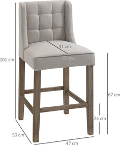 HOMCOM Zestaw 2 stołków barowych nowoczesne krzesła kuchenne tapicerowane imitacja lnu z drewnianymi nogami | Aosom PL
