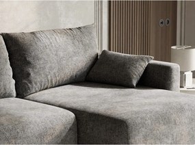 Szary rozkładany/ze schowkiem narożnik z tkaniny szenilowej (prawostronny/z szezlongiem) Leon – Maison de Rêve