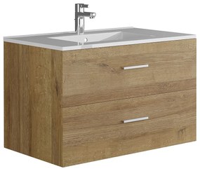 Szafka łazienkowa wisząca z umywalką - Naturalny jasny - 80 cm - KAYLA