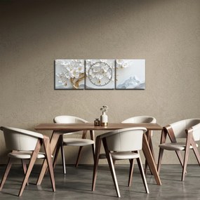 Obraz – Eleganckie drzewo życia 3D (z zegarem) (90x30 cm)