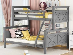 Łóżko piętrowe 90/140x200cm z drewna sosnowego - z barierkami i drabinką - Szare
