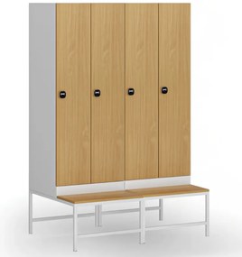 Szafka ubraniowa S1 z ławką, 2-drzwiowa, 1875 x 600 x 500/800 mm, demontaż, zamek RFID, drzwi laminowane, brzoza