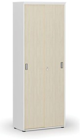 Szafa biurowa z drzwiami przesuwnymi PRIMO WHITE, 800 x 420 x 2128 mm, biały/brzoza