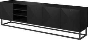 Szafka RTV Asha 200 cm ryflowana z wnęką i metalowym stelażem - czarny mat