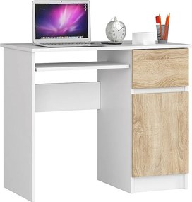 Biurko komputerowe AKORD PIKSEL Białe 90 cm prawe 1 drzwi 1 szuflada kolor Dąb Sonoma mat 3 półki 90x50x77 cm