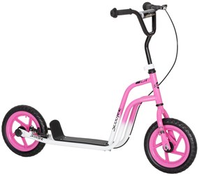 AIYAPLAY Hulajnoga dziecięca z regulowaną kierownicą, dużymi kołami, stojakiem do parkowania, hamulcem ręcznym, dla dzieci w wieku 5-12 lat, różowa