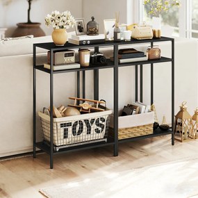 HOMCOM Stolik Konsolowy z 3 Półkami Wąski Stolik do Przedpokoju Metalowa Rama do Salonu, Przedpokoju, 55 cm, Czarny | Aosom PL