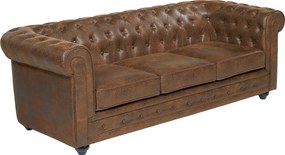 Kanapa 3-osobowa CHESTERFIELD z mikrofibry o wyglądzie postarzonej skóry