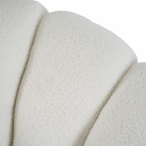 Fotel Wypoczynkowy Obrotowy PETTIT Kremowy z Pufą w Tkaninie Teddy Boucle